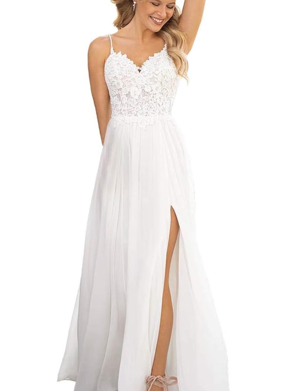 White Lace Bodice Spaghetti Strap Maxi Dress